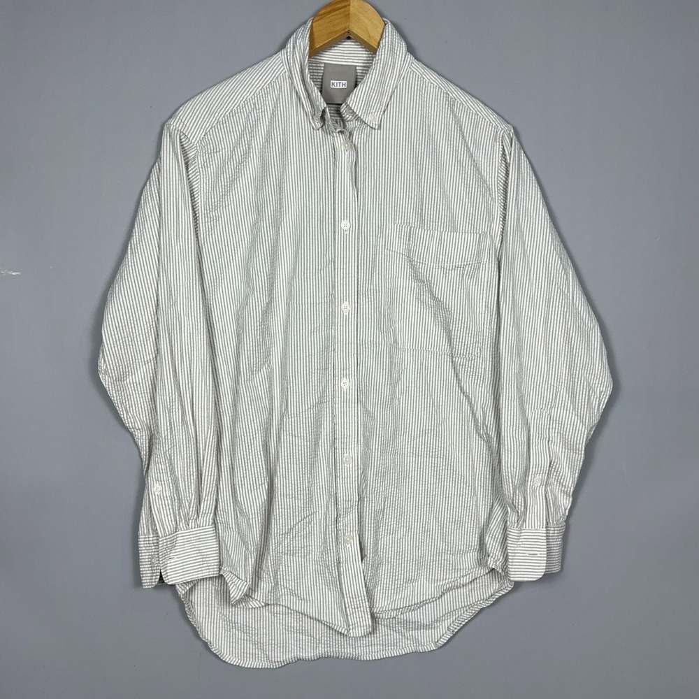 Kith Women's Ora Seersucker Shirt Womens Size XS Cotton Striped Tan Streetwear